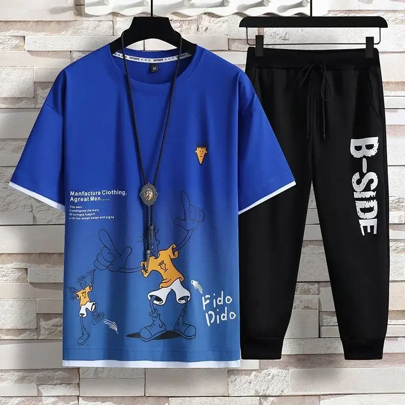 Sports Suits Print T Shirt Man Graphic Men's Clothing Sportswear Pants Sets White Tracksuit Regular Fit Top 2024 Trend Luxury Xl