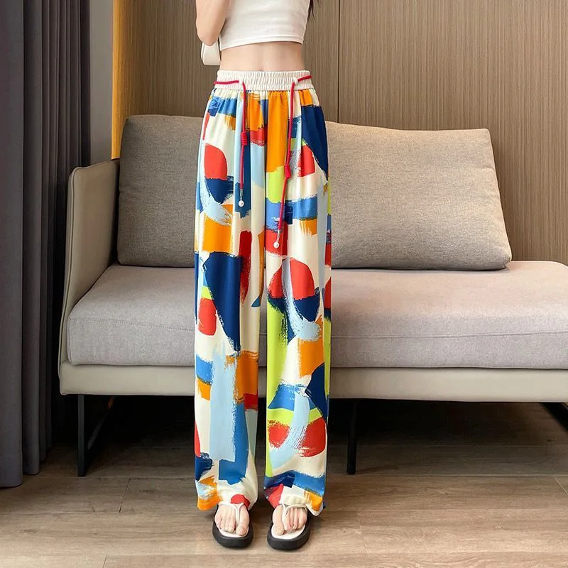 

2024 Summer Slim Fashion Trend Loose Fitting Casual High Waisted Drape Tie Dyed Slimming Straight Overasiz Women's Casual Pants