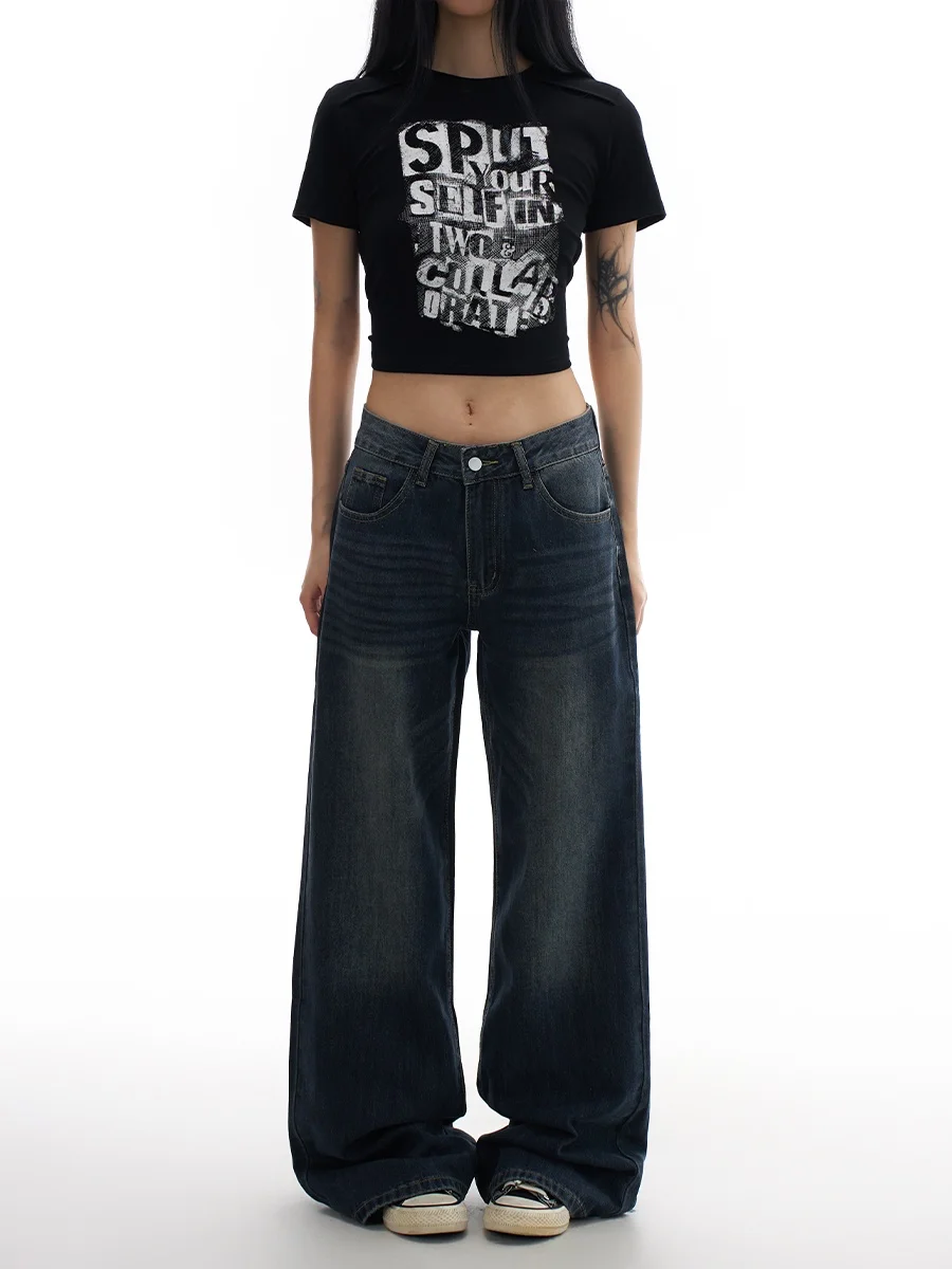 

Прямые джинсы в американском стиле ретро, женские утягивающие универсальные весенне-осенние новые свободные драпированные широкие брюки, повседневные хлопковые брюки