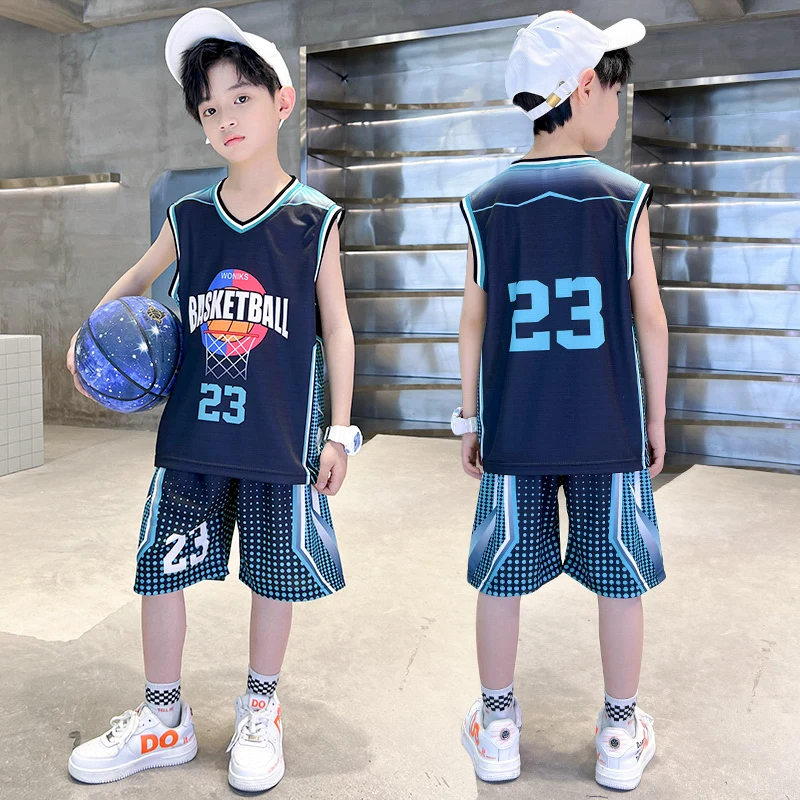 kids boys clothes suit Basketball set 23 vest+shorts 2pcs 4-15 conjunto top y short roupa bebe pra menino childer Sportssuit