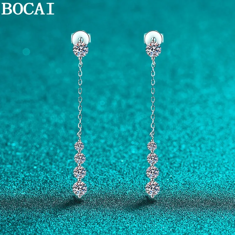 1.92ct Moissanite S925 Silver Jewelry with A Luxurious Temperament Tassel Earrings A Selected Gift For Women