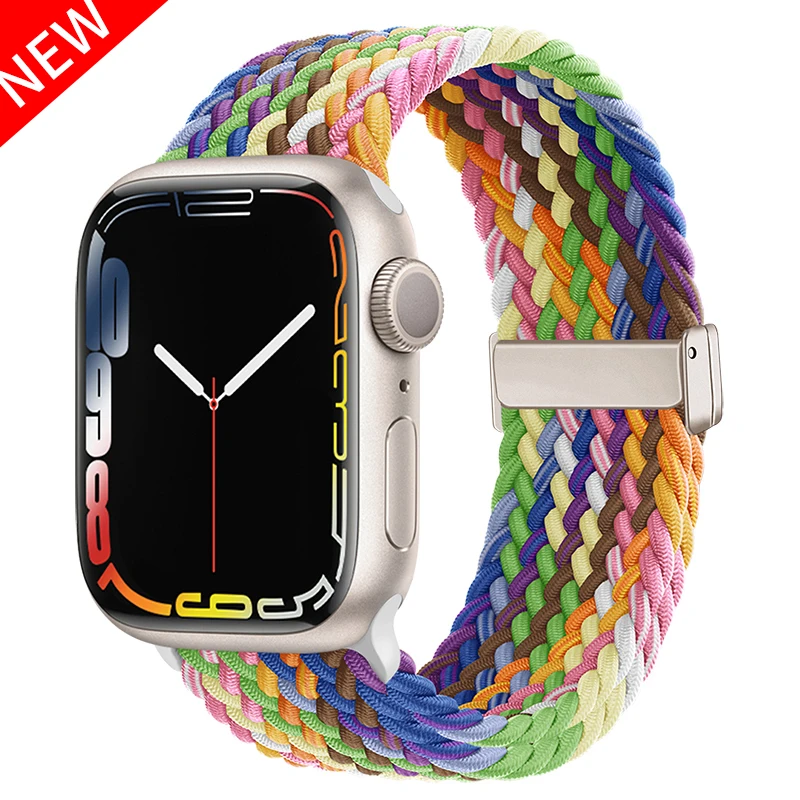 Nylon Strap For Apple Watch Band 44mm 40mm 45mm 49mm 41mm 44 mm magnetic buckle Braided Bracelet iWatch series 9 se 7 3 8 Ultra