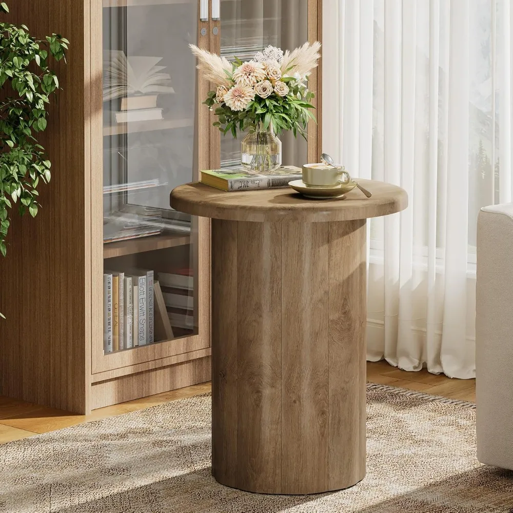 Petite table d'appoint de style ferme marron rustique avec base cannelée pour le salon, table de chevet d'appoint de 20 pouces