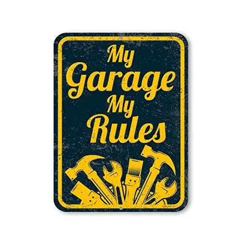 

Honey Dew Gifts, My Garage, My Rules 8 inch by 12 inch Retro Vintage Tin Signs, Garage Signs for Dad, Husband, Brother