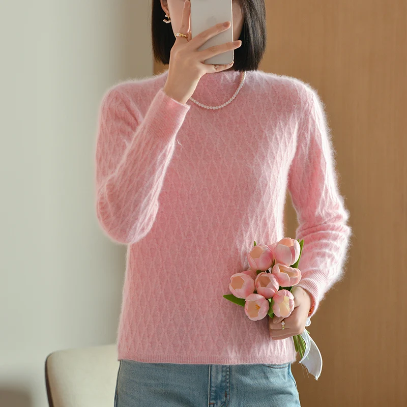 Half turtleneck Korean Cashmere Sweater Women's 2024Autumn/Winter New Loose Pullover 100% Pure Wool Knit Sweater Female Clothing