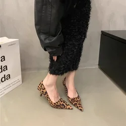 FHC 2024 New High Heels,Women Pumps,Shallow out Leopard Shoes Woman,Office Lady Faves,Slip On,Pointed Toe,Slip On,Black,Dropship