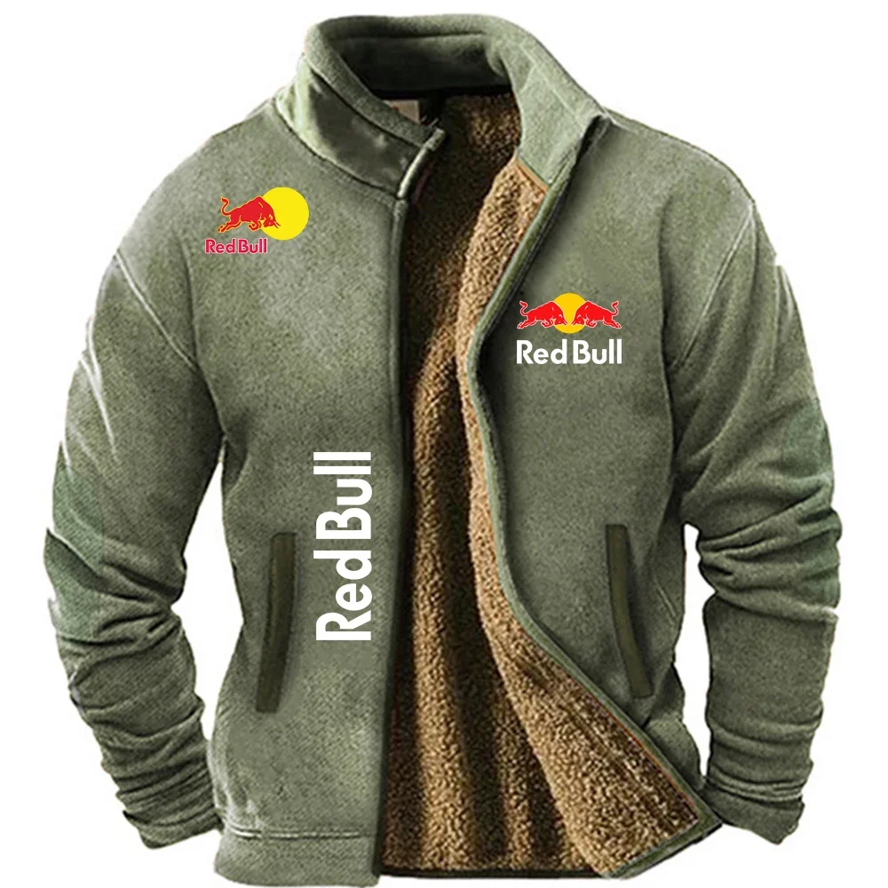 

New winter cold resistant Red Bull jacket, cotton jacket, middle-aged workwear jacket, casual loose outdoor with plush inner lin