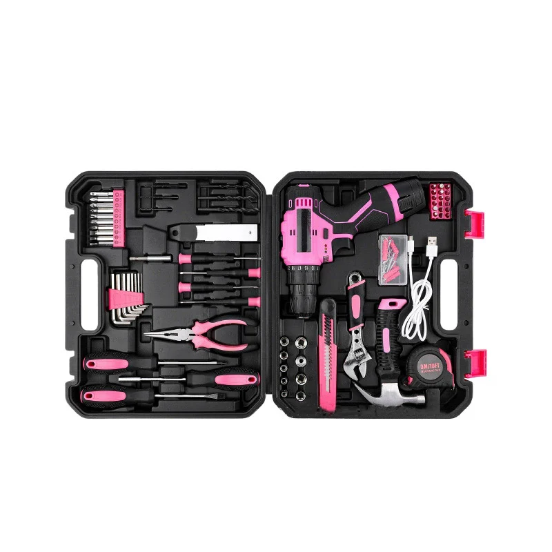 12V Cordless Drill Driver Kit Power Drill Driver 152pcs Portable Home Screwdriver Drill Set Pink for Women DIY Hand Tool Kits