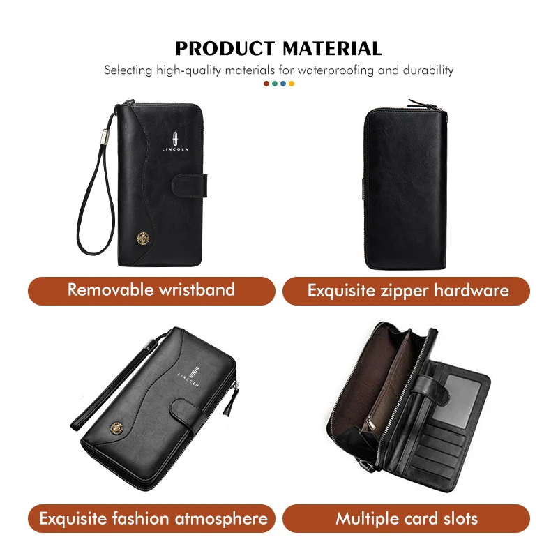 Car Business Fashion Large Capacity Multi-function Zipper Wallet For Lincoln Navigator MKZ MKX MKC MKT Continental Nautilus