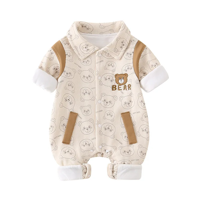 UNITIM طفل الفتيات السروال القصير الخريف الشتاء الدب المطبوعة الوليد الصبي داخلية رفض طوق الاطفال طفل الفتيان حللا وزرة #5