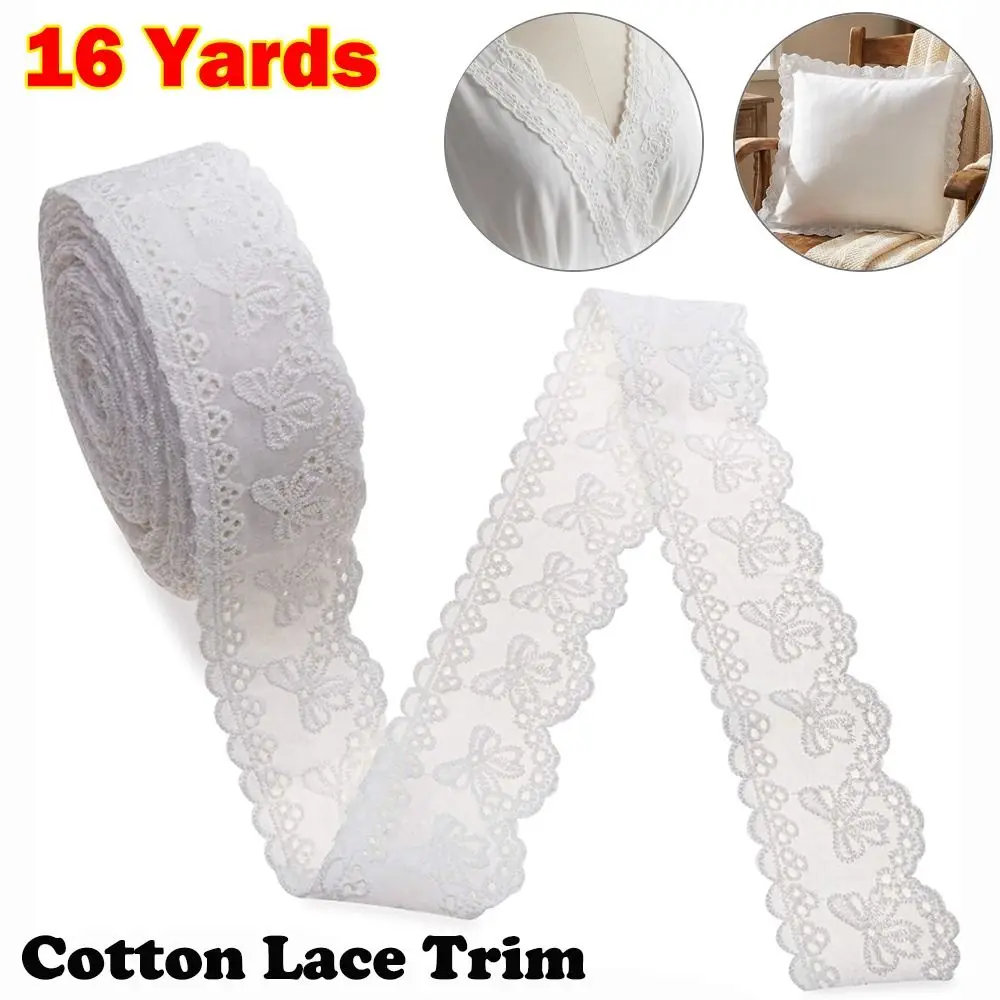 

Ribbon Trim White Ivory Cotton Lace Trim 16 Yards Embroidery Eyelet Ribbon Floral Embroidery Ruffle