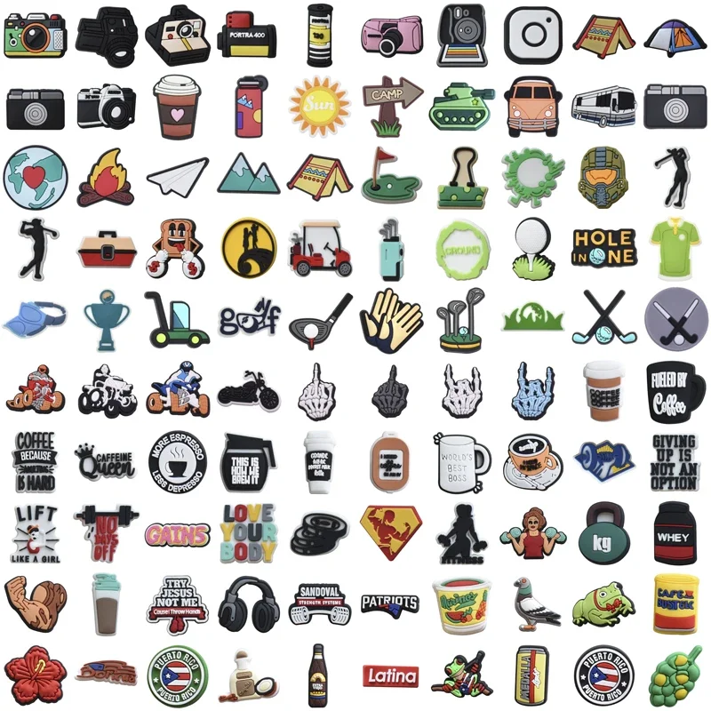 

93-115 Pieces Bulk Shoe Charms for Crocs Accessories Camera Shoes Charm for Croc Decorations Pins Men Jeans Woman Clogs Clips