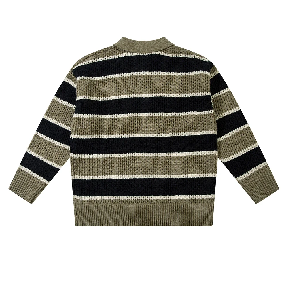 Color Match Patchwork Striped Casual Autumn Sweaters for Men and Women Lapel Pullover Baggy Knitted Clothes Oversized Loose Tops