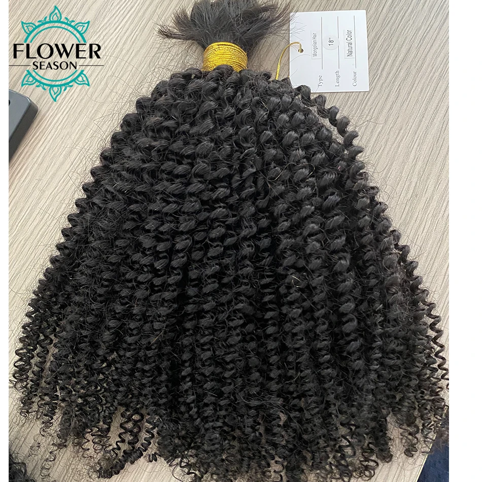 Kinky Krullend Menselijk Haar Bulk Voor Vlechten Geen Inslag Remy Mongoolse Bulk Vlechten Hair Extensions 1/2/3 stuks Veel Bundel Flowerseason