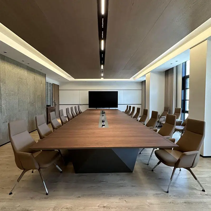 New Chinese-style meeting room walnut solid wood office conference table modern simple large office long table reception table
