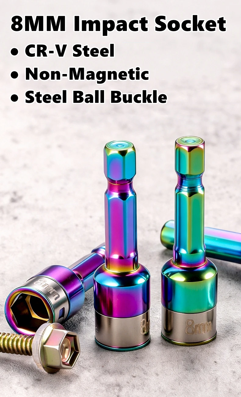 

Набор ударных головок 8 мм из нержавеющей стали CR-V, с шестигранным хвостовиком, для гаек и винтов, адаптер для отвертки, инструменты и аксессуары