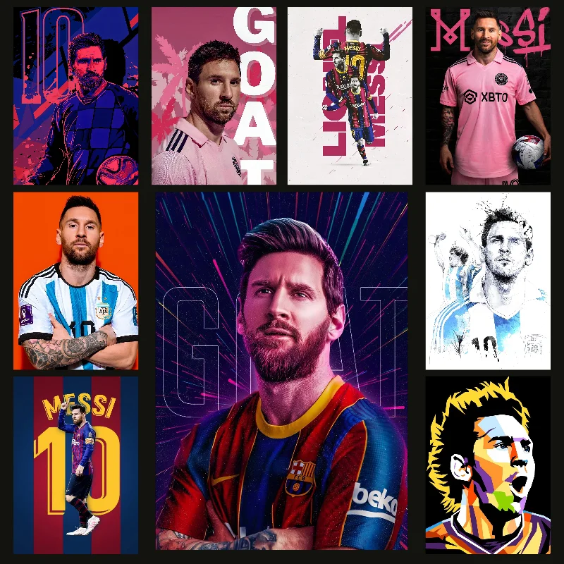 Football Player-M-messi Poster Self-adhesive Art Waterproof Paper Sticker Coffee House Bar Room Wall Decor