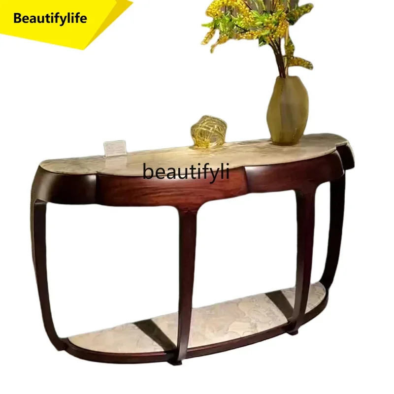 A57 New Chinese Style Ebony Wood Offering Table Cabinet Living Room Entryway Cabinet End View Table Wall-Mounted Solid Wood