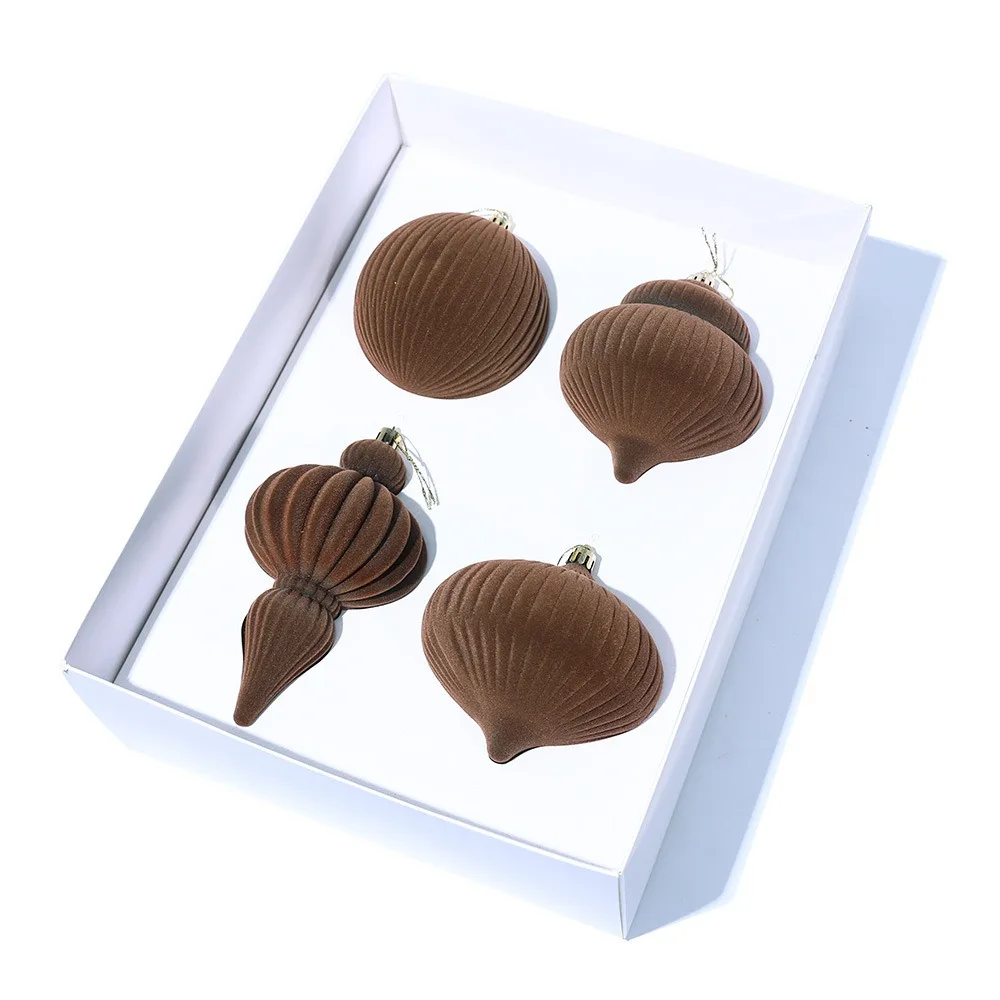 

4pcs Flocked Christmas Ball Pendant Delicate Creative Xmas Tree Hanging Ornament Shatterproof Christmas Baubles Ornament Window