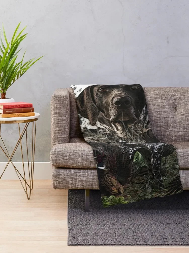 German Shorthaired Pointer, Bird hunting season Throw Blanket Flannel Fabric Sofa Throw Blankets