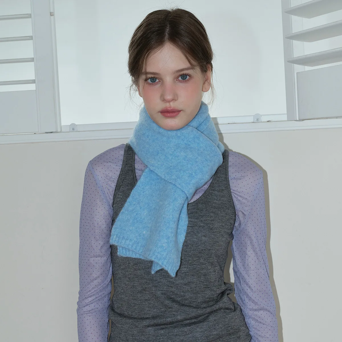 

Зимний вязаный шарф ручной работы из 35% шерсти с цветочным принтом для женщин【мягкий, однотонный, корейский стиль】