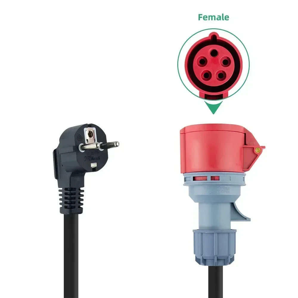 Heavy Duty Industrial 3 Phase 16A CEE Female to Plug Socket EV Charger Charging Converter Extension Cable for Caravan