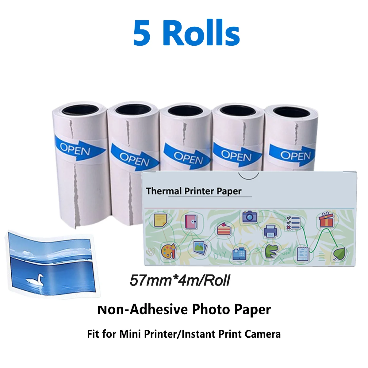 

5-Roll Photo Paper instant Camera Paper - Vibrant 3 Colors for Kids Printer, Christmas Gifts/School Study Notes Diaries BPA-Free