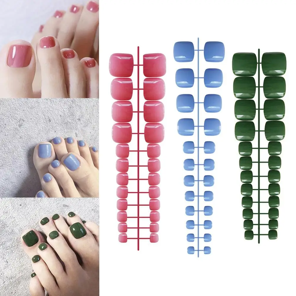 Uñas de los pies acrílicas brillantes, uñas postizas extraíbles, punta completa, pegamento corto Artificial sin uñas de los pies, cubierta falsa, N9Y1