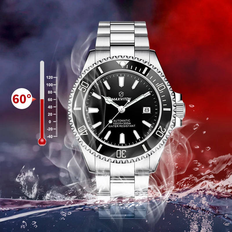 

Maxviton men's green water ghost diver watch, automatic mechanical, luminous waterproof, fashion genuine wristwatch