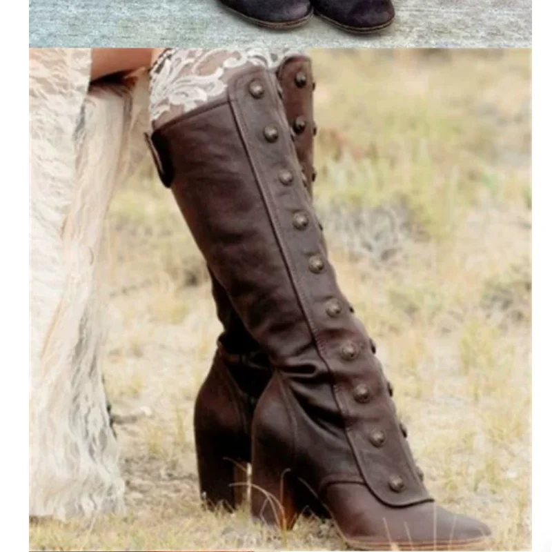 European and American Fashion High Heels 34-43 Large Tall Women's Boots Retro Style