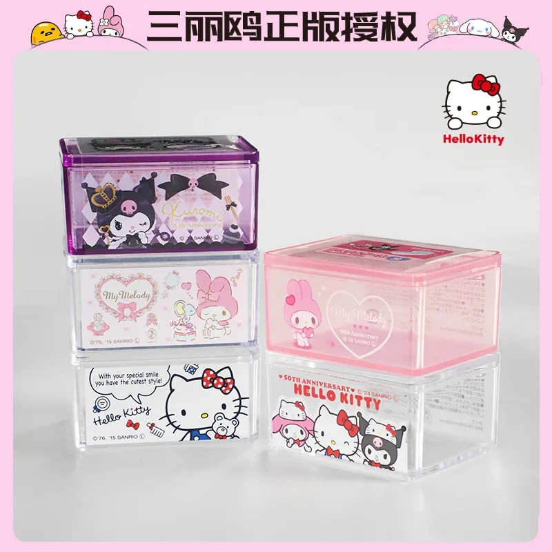 Sanrio HelloKitty Storage Box Cover Can Be Stacked for Storage, Dustproof Jewelry Box, Household Small Box, Transparent