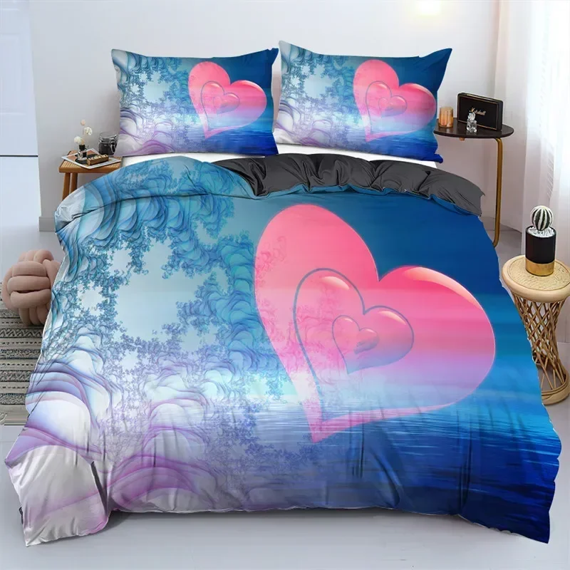 

Luxury New 3D Print Love Heart Duvet Cover Microfiber Luxury Romantic Theme Bedding Set King Queen For Couple Valentine's Day