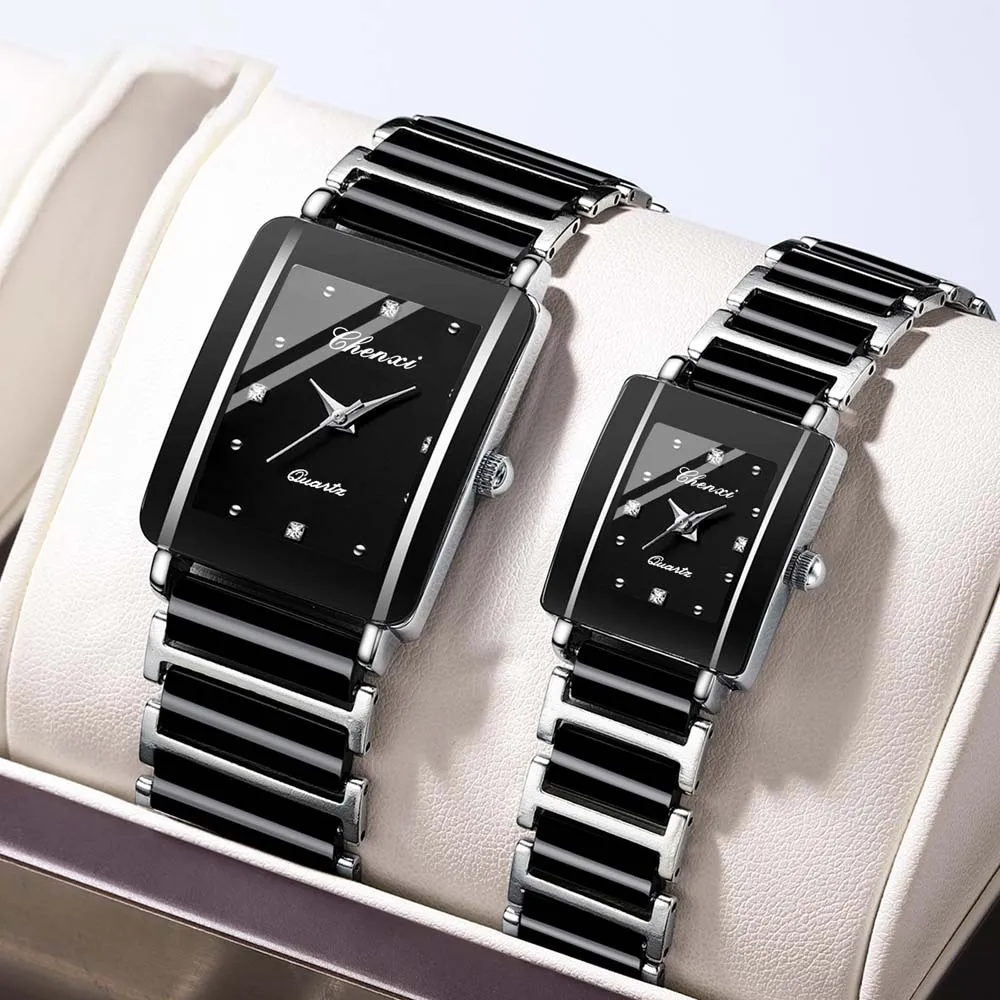 CHENXI Square Couple Watches Women's Watches Men's Watches Ceramic Strap Women's Fashion Quartz Watches reloj hombre часы mo