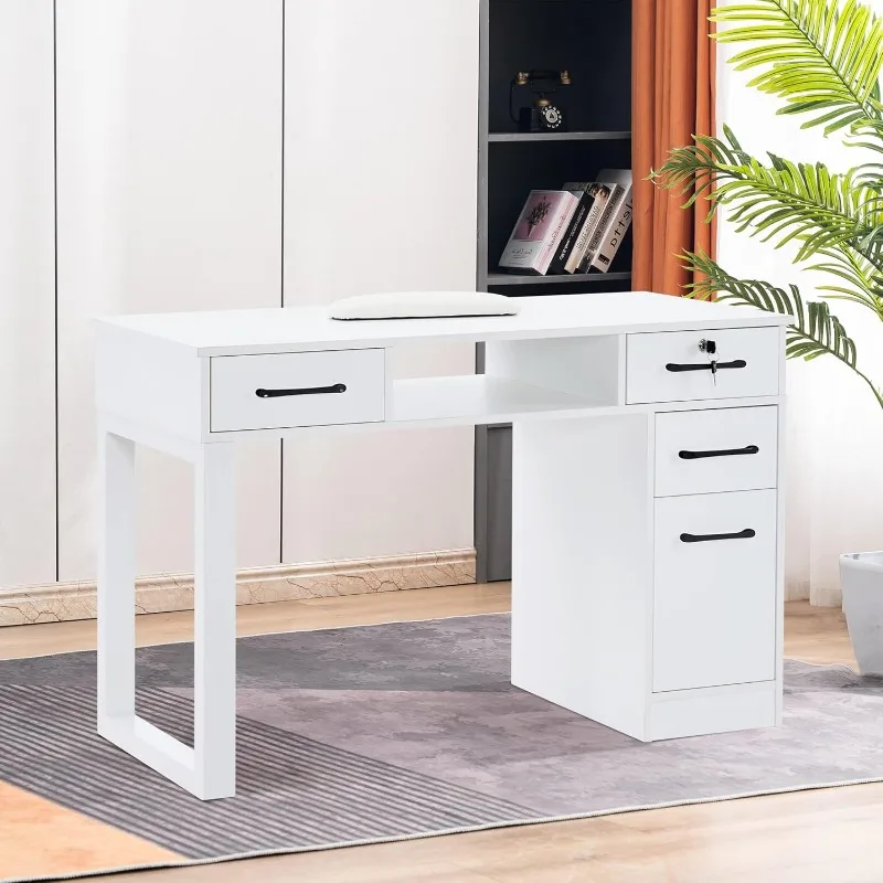 Nail Makeup Desk with Drawers Manicure Table Cabinet Storage Beauty Salon Home Office Workstation 2844 (White)