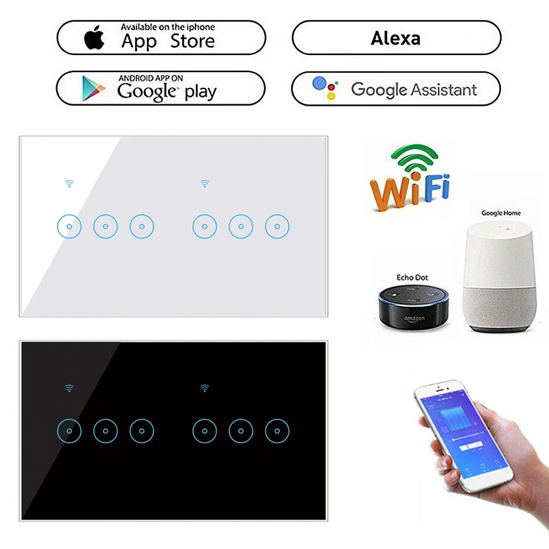 

Новый умный сенсорный выключатель Ewelink с Wi-Fi, европейский стандарт, настенный переключатель с Wi-Fi на 4/5/6 клавиши, голосовое управление, работает с Alexa Google Home