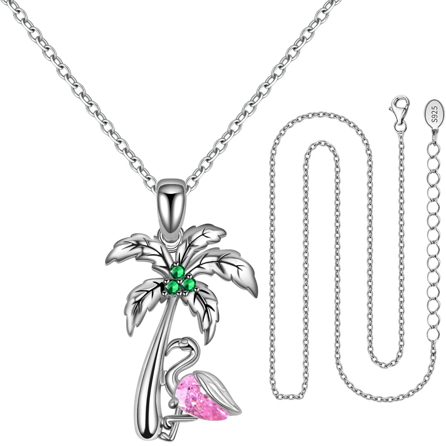 

Серебряное колье 925 пробы с подвеской в виде кокосовой пальмы, тропической пальмы и птицы фламинго, украшение на День святого Валентина