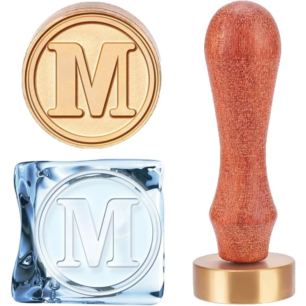 

Letter M Ice Stamp Ice Cubes Press Stamps Bar Drinks Stamp with Removable Stamps Handle and Velvet Pouches for Cocktail Party
