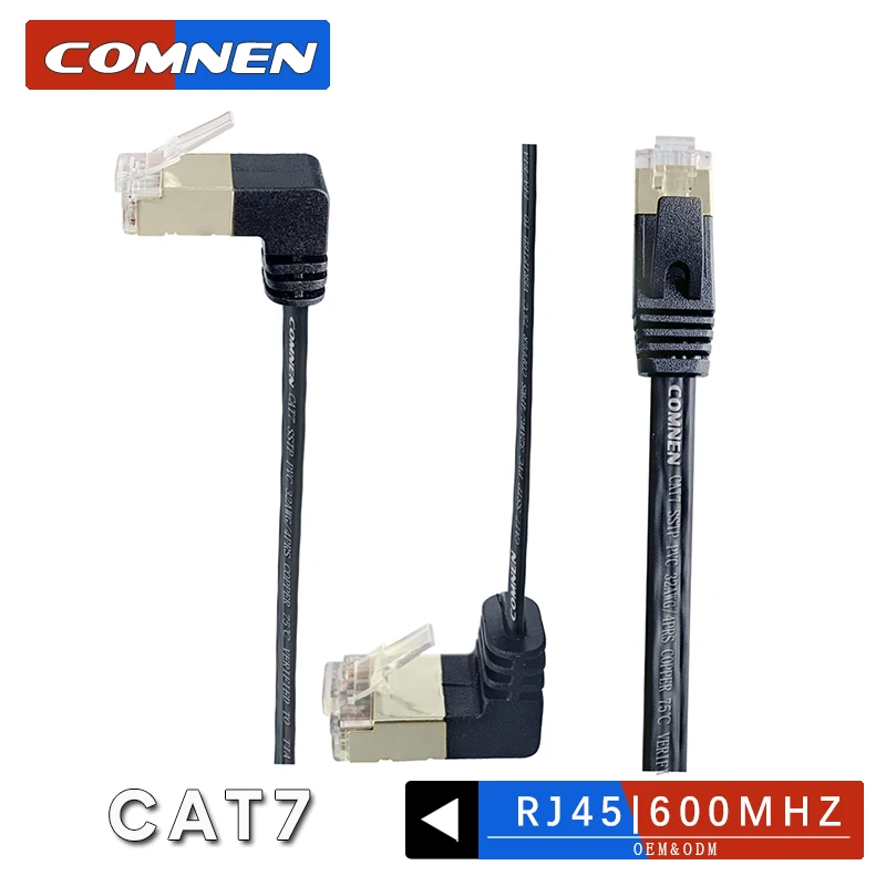 COMNEN-Cable Ethernet de ángulo plano Cat7, conector RJ45 SSTP de 90 grados hacia arriba y abajo, 1/3/5 pies, Lan de red para enrutador, módem, PC,