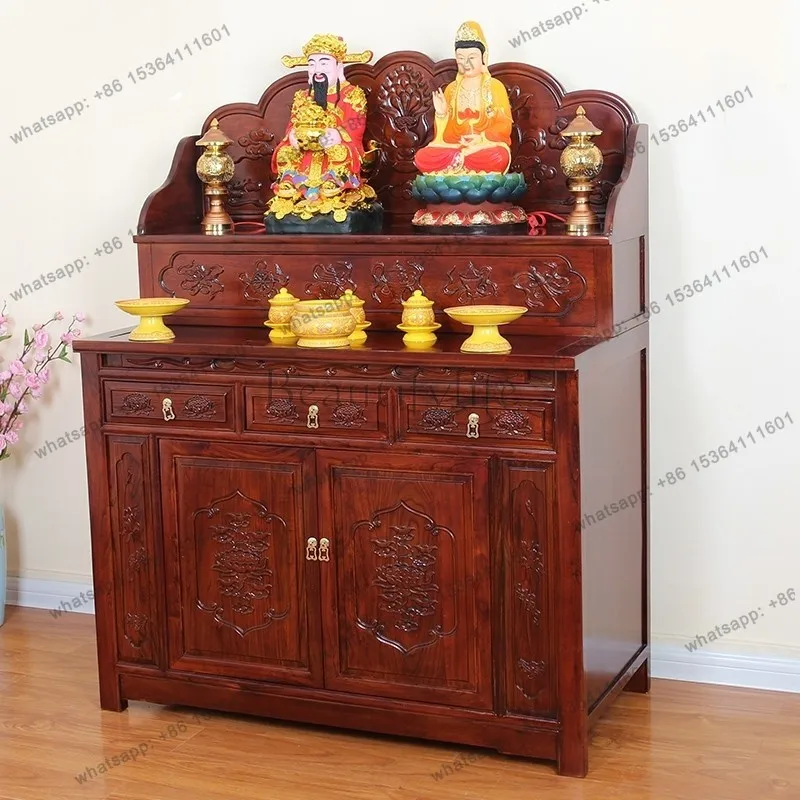 PG Tibetan Tantra Buddhist Cabinet Household Three-layer Buddhist Shrine Rural Zhongtang Solid Wood Shrine