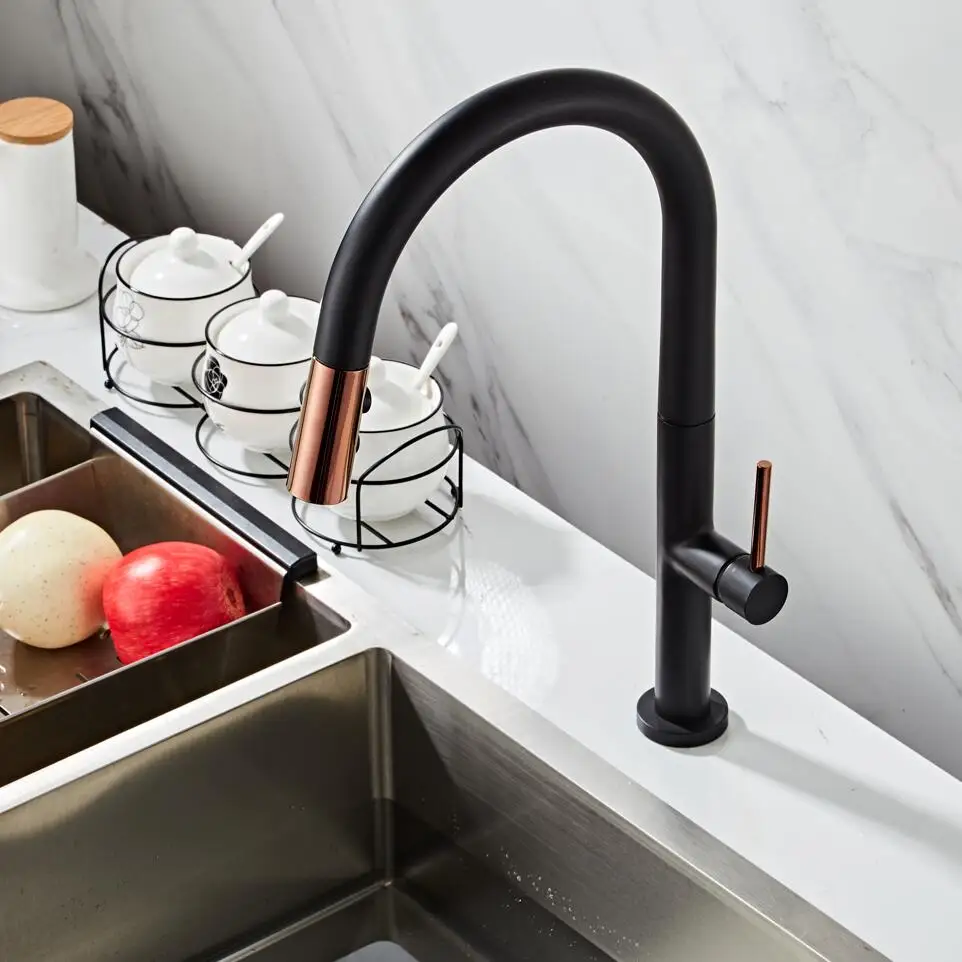 Newly Arrived Pull Out Kitchen Faucet Rose Gold and White Sink Mixer Tap 360 Degree Rotation Kitchen Mixer Taps Kitchen Tap