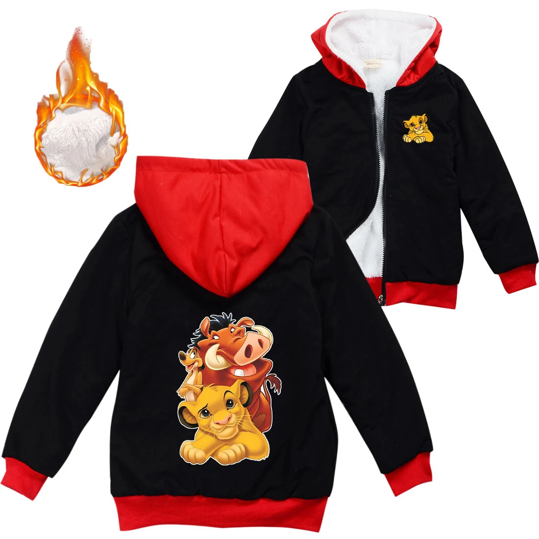 The Lion King Thicken Hooded Sweater Kids Outerwear Warm Winter Jacket For Boys Girls with Zipper Children Coat