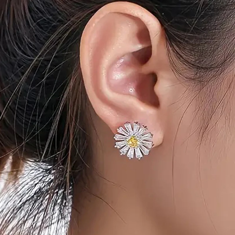 Huitan Little Daisy Stud Earrings for Women Bright Yellow Color Flower Earrings Ear Piercing Dainty Accessories Jewelry