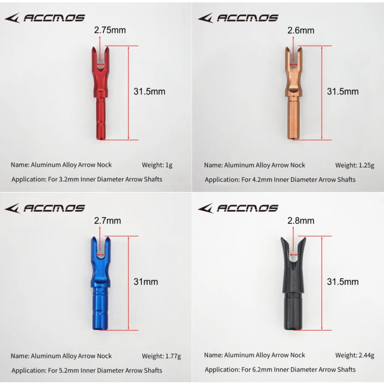

Premium Aluminum Alloy Internal Arrow Nock Durable Archery Arrow Tail for 3.2/4.2/5.2/6.2mm ID Shaft Shooting Hunting Accessory