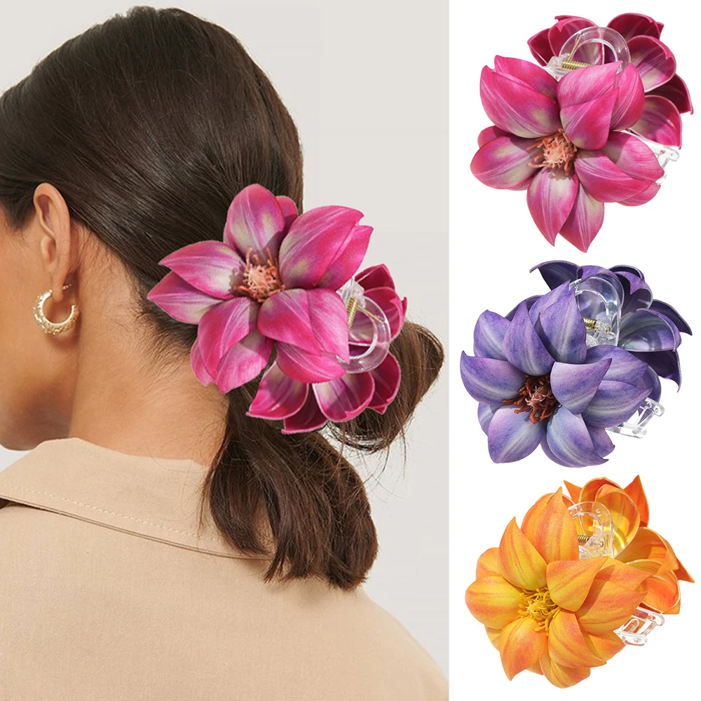 

Flower Bohemia Hair Claw Women Girls Pink Purple Fashion Hairpin Crabs Hair Clip Beach Styling Photo Hair Accessories
