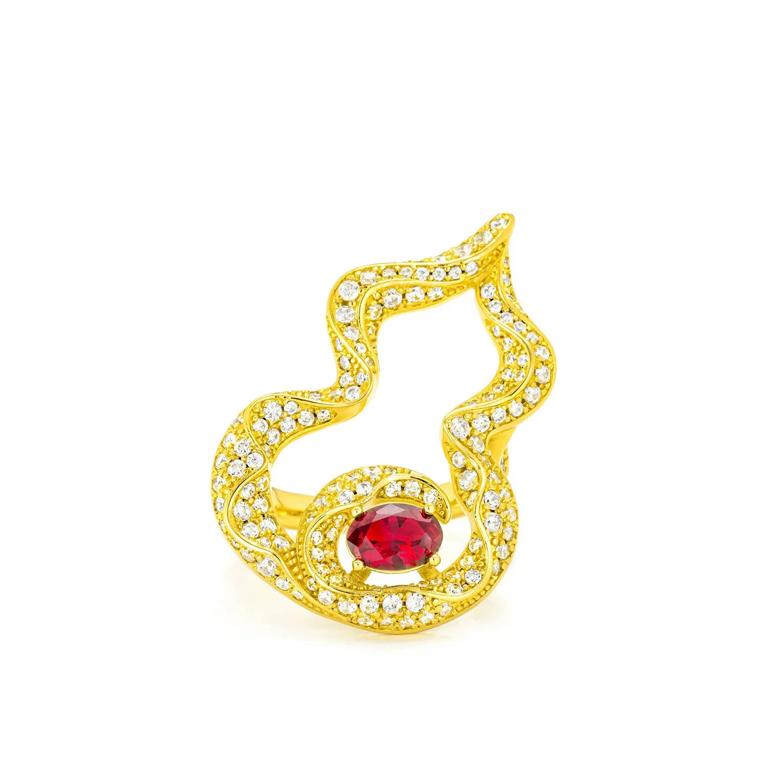3Pcs Gourd Shape Jewelry Sets Oval Lab Ruby CZ Hollow Pendant Necklace/Earrings/Ring Wedding Banquet Statement Jewelry for Women