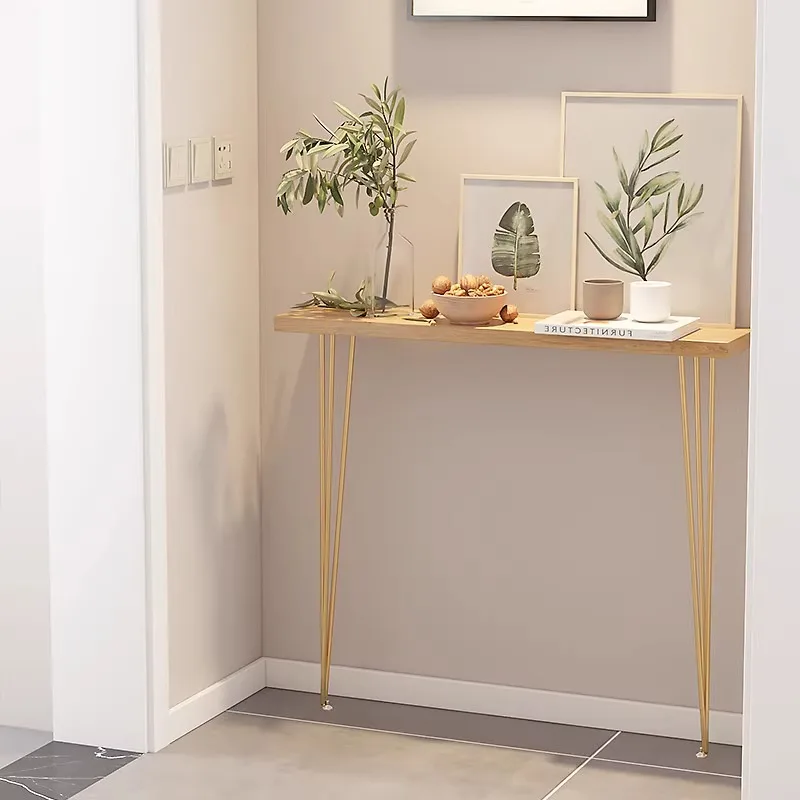 Nordic Style Solid Wood Console Table Narrow Entryway Sofa Back Iron Legs Minimalist Wall-Mounted