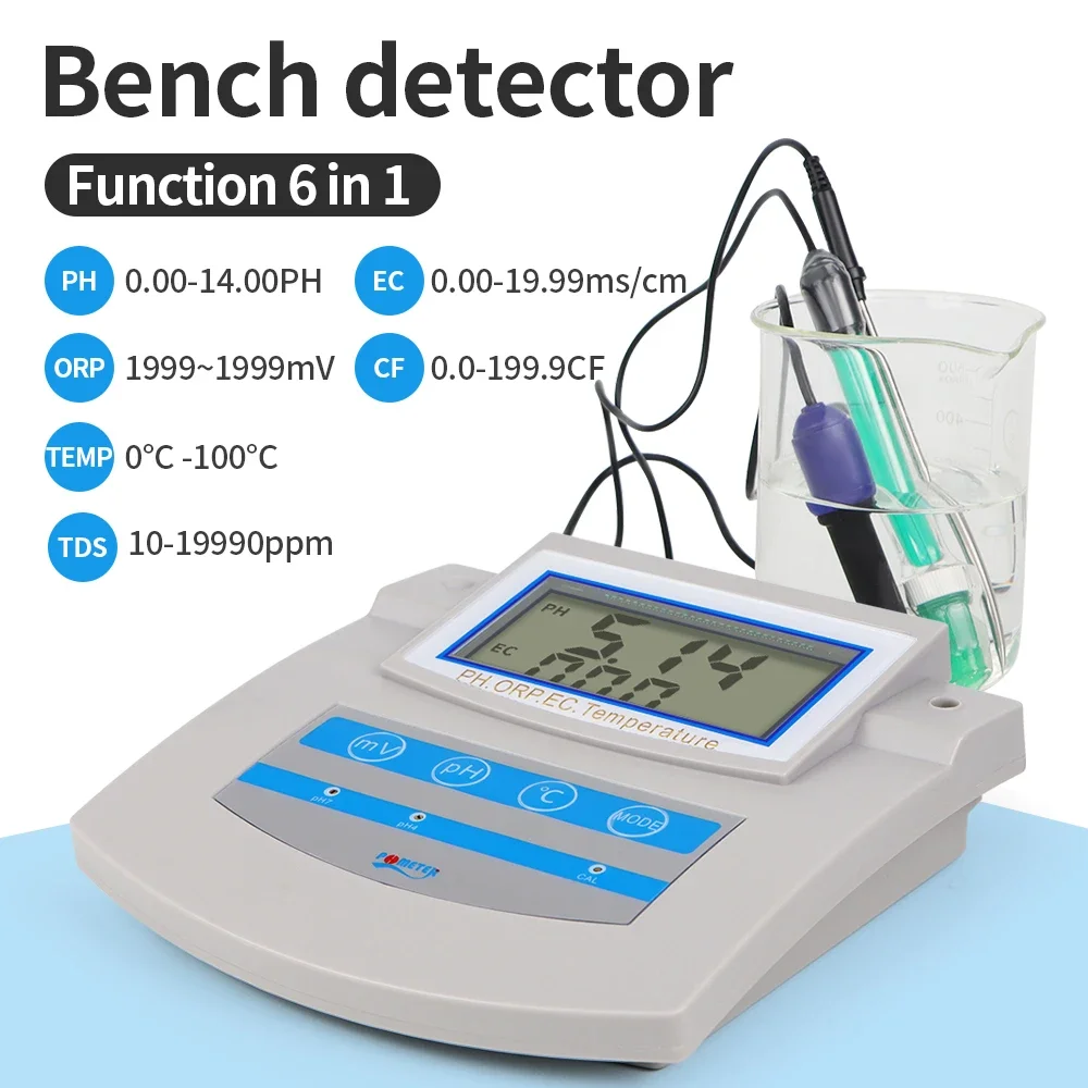 6 in 1 벤치탑 PH/EC/CF/OR/TDS/온도 디지털 PH 미터 테스터 다기능 수질 검사기