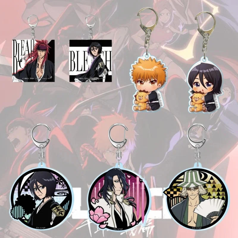 Bleach Anime Peripheral Acrylic Keychain Ichigo Kurosaki Rukia Kuchiki Renji Abarai Key Ring Backpack Charm for Fans