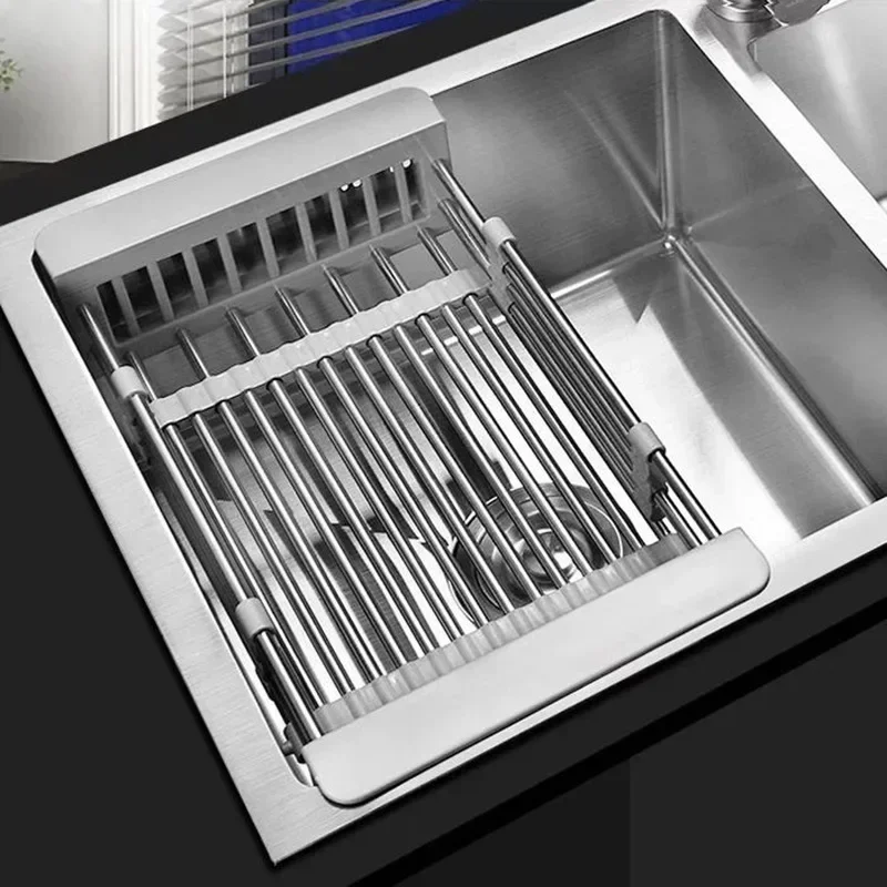 

Kitchen Sink Rack Adjustable Stainless Steel Dish Drain Rack Sink Plate Bowl Holder Tableware Organizer Fruit Vegetable Drainer