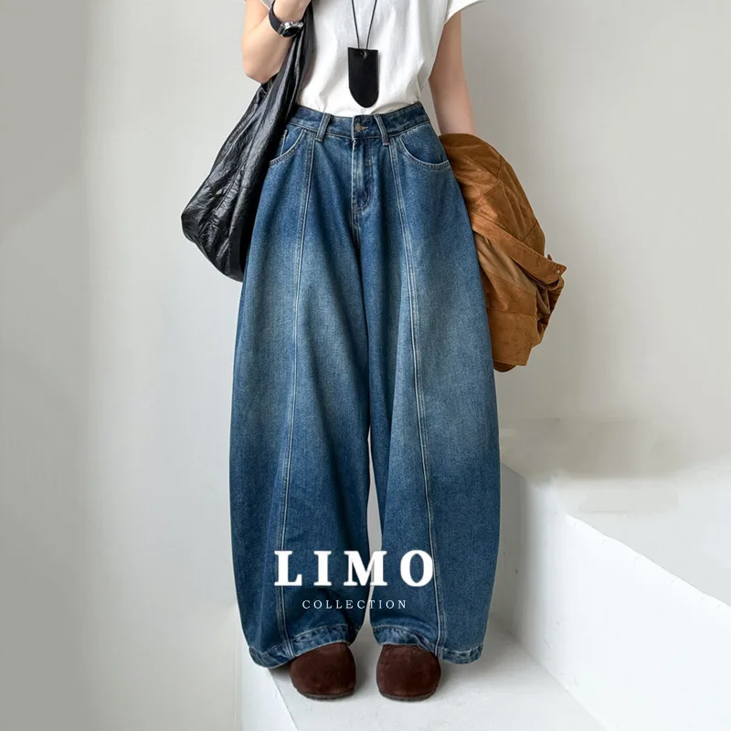

LIMO 2025, осень-зима, утепленные хлопковые джинсовые широкие брюки, женские повседневные брюки с высокой талией для повседневной уличной одежды